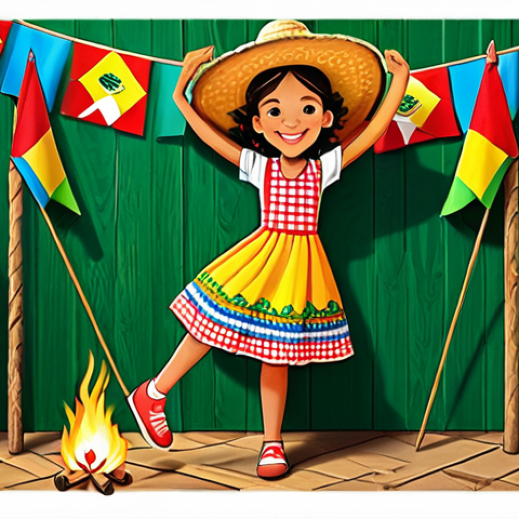 **

A cheerful illustration of a TeenyPing dressed as a "Festa Junina" dancer, wearing a colorful, patchwork dress and straw hat. She's dancing against a backdrop of vibrant "bandeirinhas" (small flags) and a crackling bonfire. The style should be whimsical and cartoony, reminiscent of Brazilian children's book illustrations. Add "safe for work," "family-friendly," "fully clothed," "appropriate attire," "professional illustration," "perfect anatomy," and "natural proportions."

**